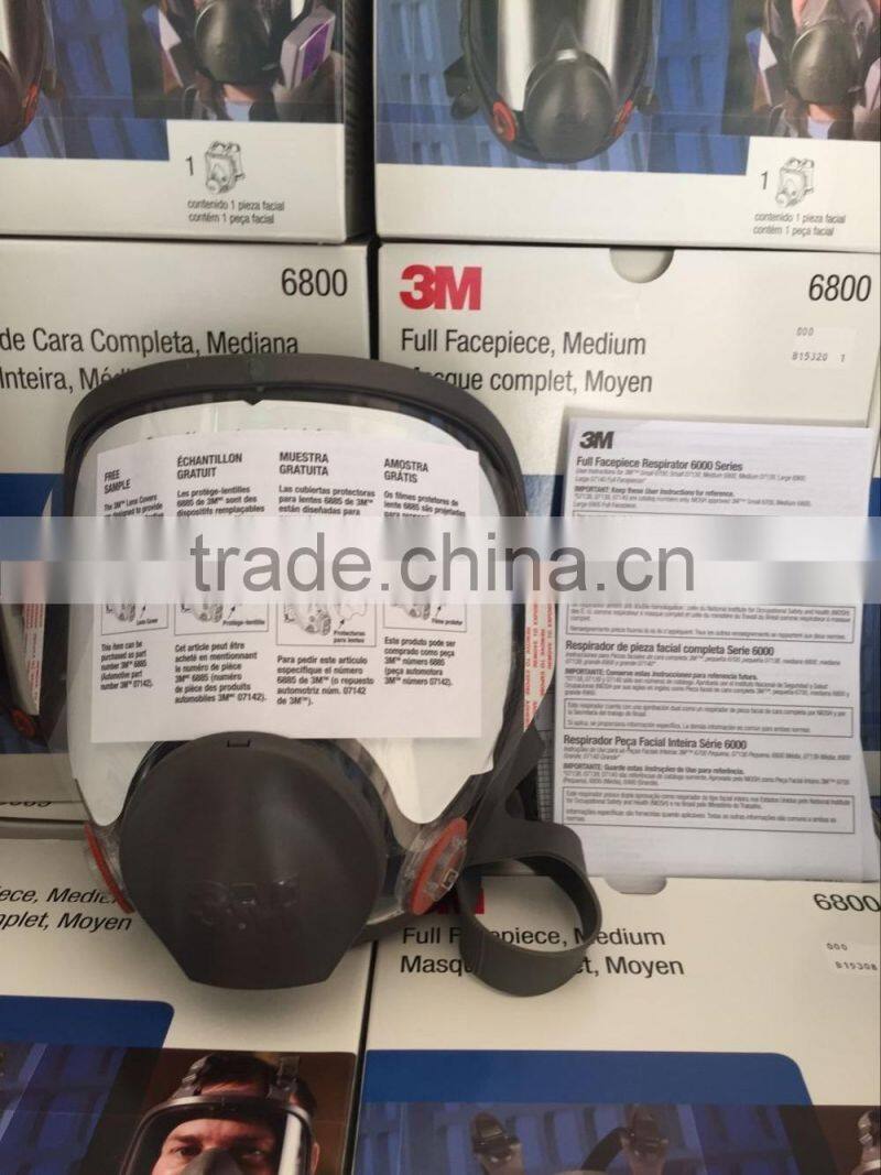 3M 6800 reusable full face mask, black color, silicone material, use with 2091, 2096, 2097 filters