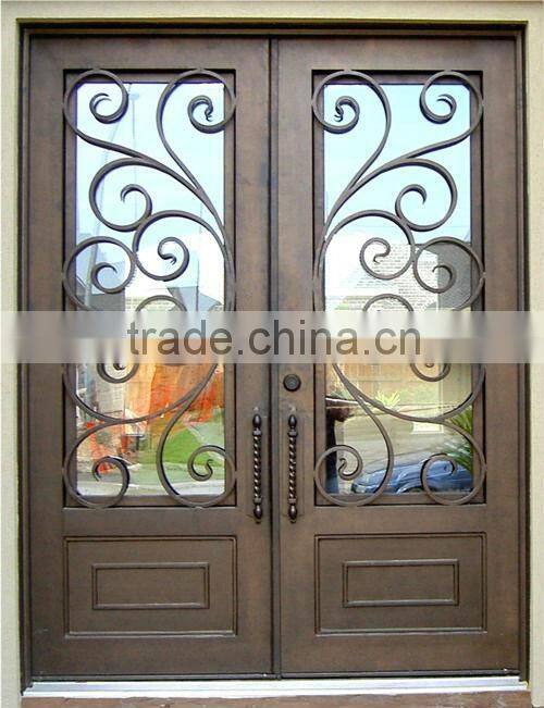 Top-selling entrance door wrought iron(clamp glass)