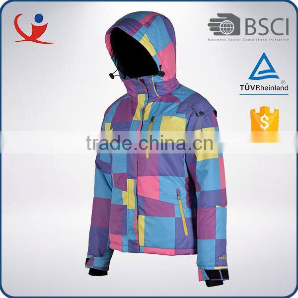 Fashion winter windproof waterproof nylon colorful jacket ski woman