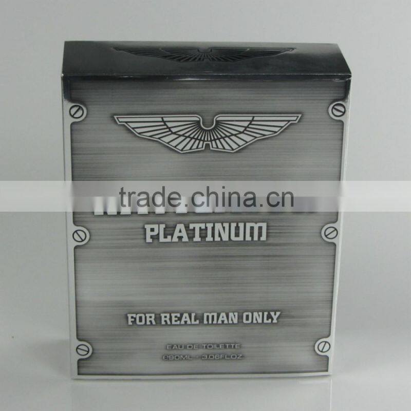 square shaped sliver paper box perfume bottle for men