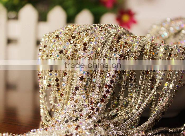 SS20 4.5mm Colorful Crystal Silver Plated Rhinestone Chain hanging crystal Wedding decorations, Garments Decoration YSCHC1015