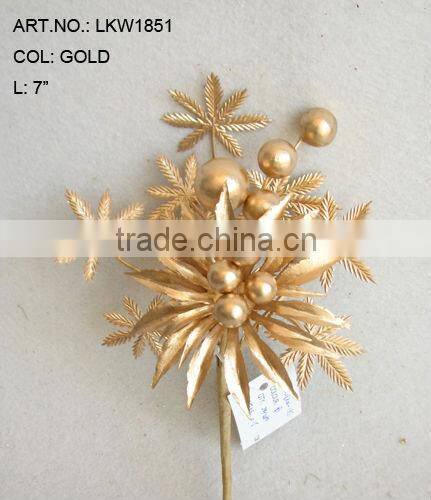 Popular Artificial Christmas Gold Flower Pick 7" Artificial Poinsettiia Flower With Berries