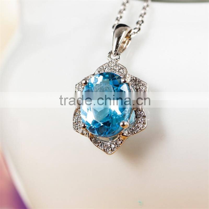 hot 925 silver 18K gold plated inlay blue topaz yellow citrine precious natural gemstone pendant necklace turkish silver jewelry