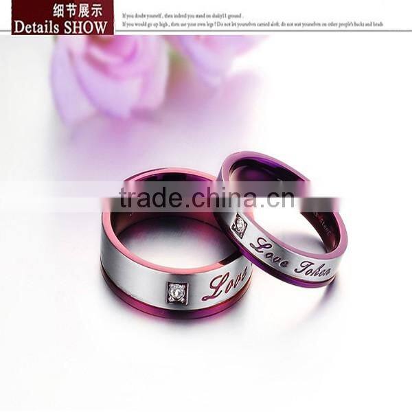 Factory Wholesale supply jewelry Personality design Purple classic Titanium Rhinestone Couple ring
