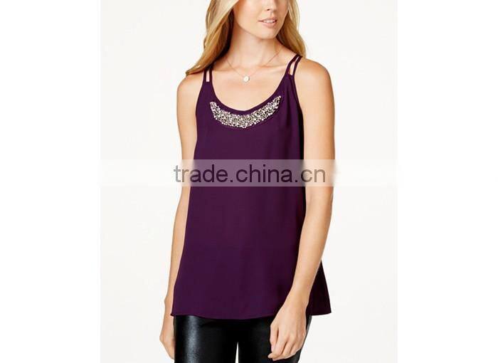 Embellished Double-Strap Tank Top
