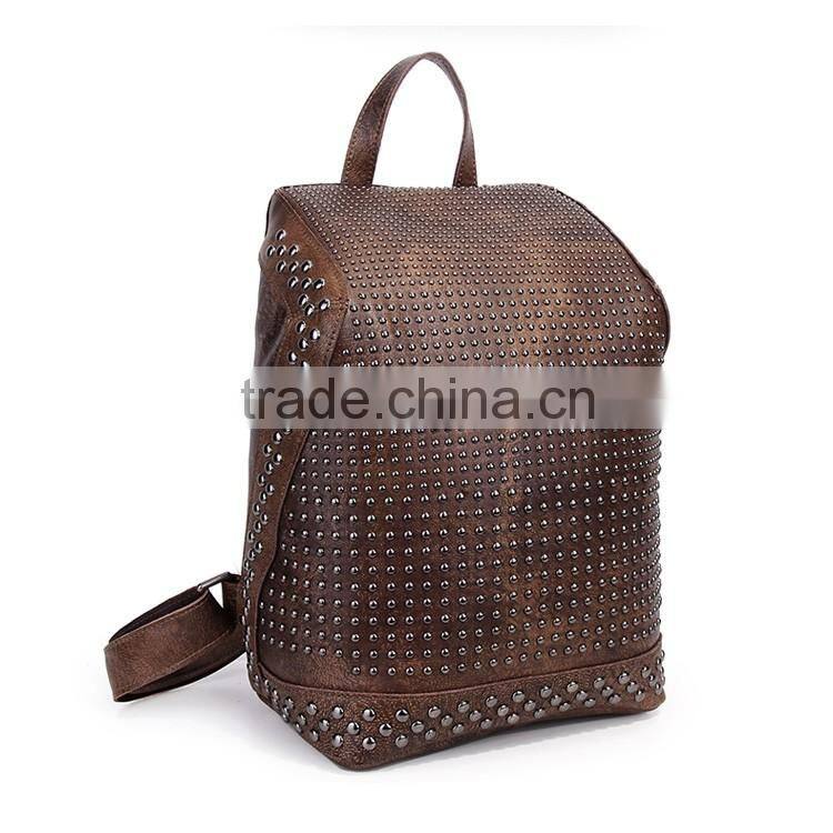 Big backpack with full studs vintage stylish shoulder bag mummy bucket bag genuine leather top quality backpack