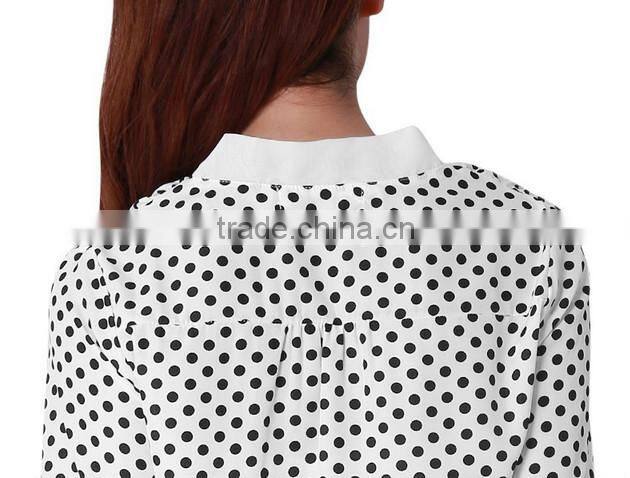 2015 black and white matched turndown with white tape spot leisure blouse