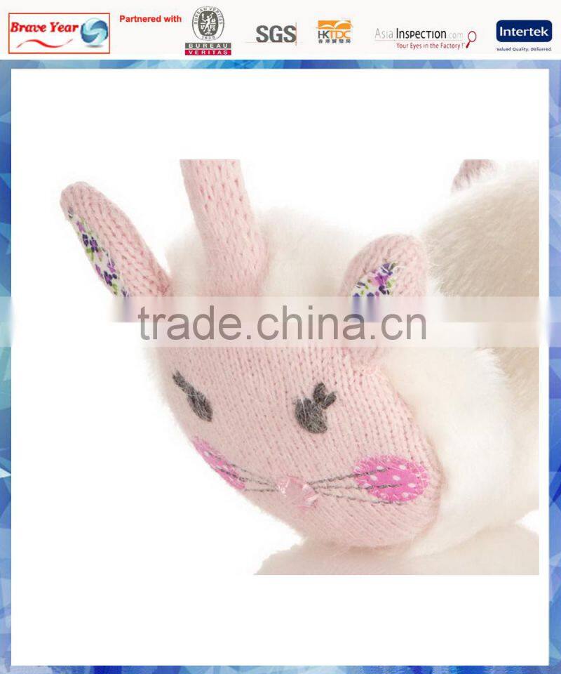 fluffy bunny knitted kids winter earmuffs with glitter nose and 3D ears