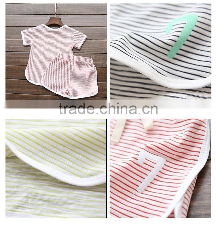 Factory Price Summer Popular Soft Cotton Number 7 Printing Stripes Clothing Sets for Children