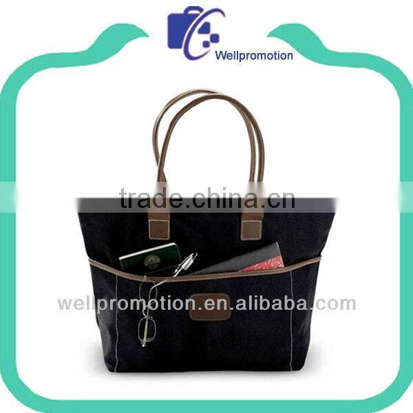 Promotional cheap black canvas tote bags with hard handles