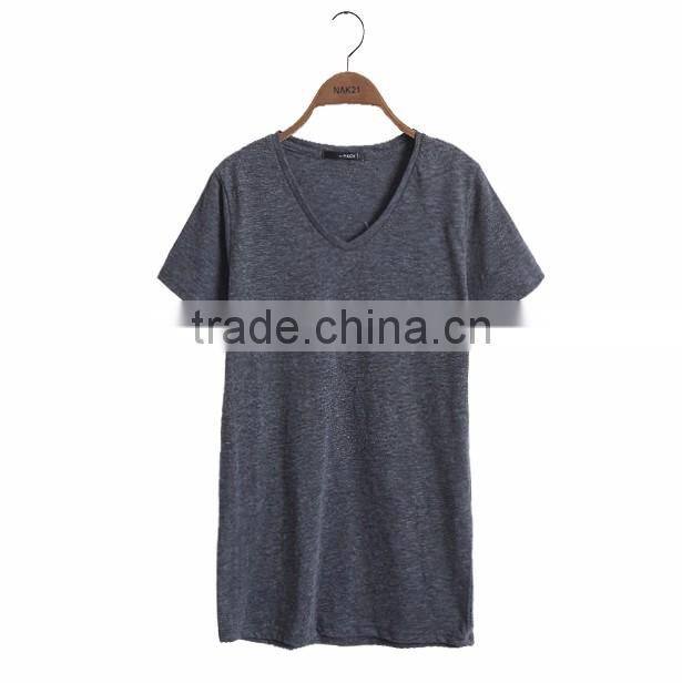 China factory OEM high quality short sleeve asymmetrical blank linen t shirts for women