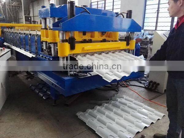 Russia Popular Type Color Coated Metal Roofing Tile Roll Forming Machine With Hydraulic Station