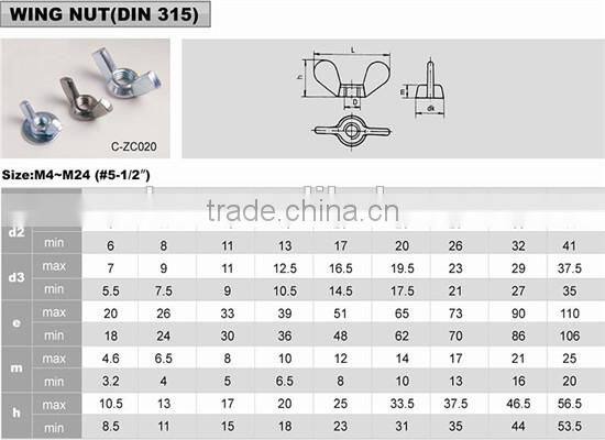 carbon steel ZP/YZP butterfly lock wing nut