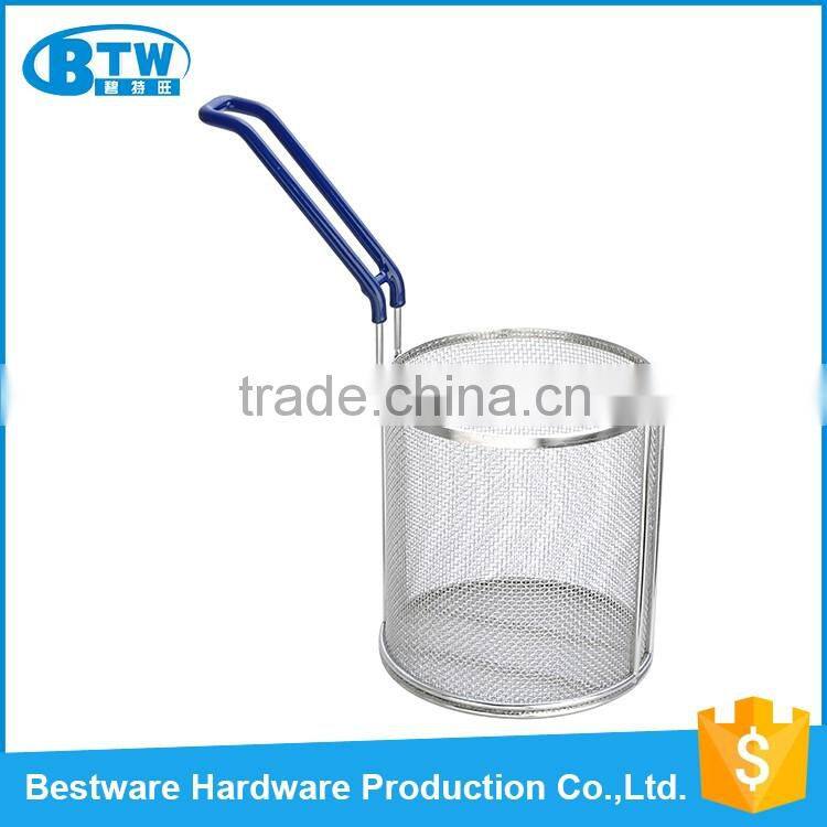 2016 OEM&ODM accept stainless steel PVC handle polished treatment round french fries baskets