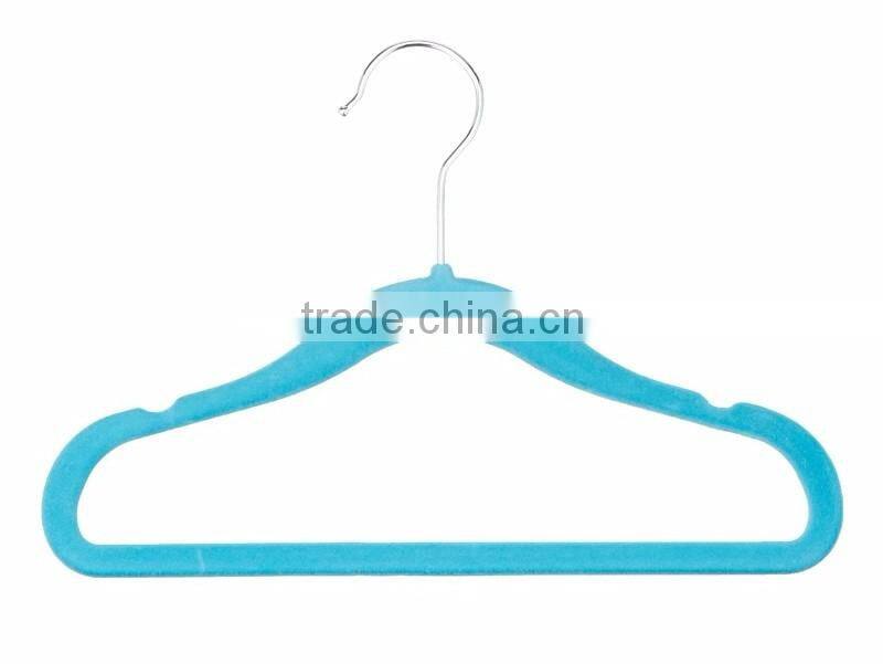 Blue Color Children Size Flocked Velvet Kids Hangers - Super Slim, No Slip, Non Wrinkle with U Notch Shoulder