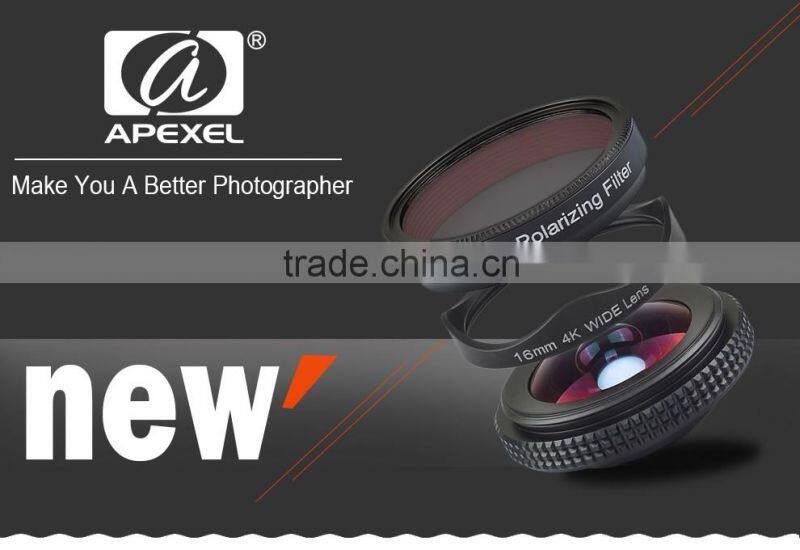 APEXEL 16mm 4K Wide Angle Lens+CPL Filter 2 in 1 Camera Lens for mobile phone,Black/Rose Gold Clip Wide Angle Lens for iPhone