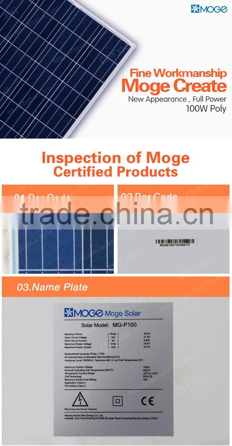 Moge aluminum profile for solar panel 18v 100wp