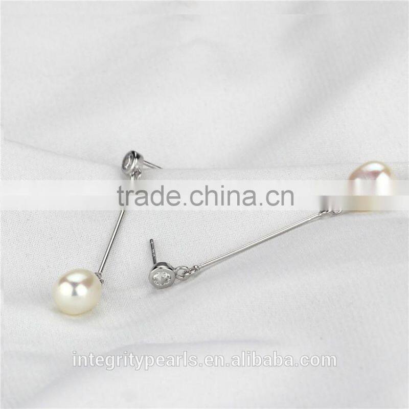 Fancy fashion white pearl earrings 8-9mm AAA drop long dangle pearl earring