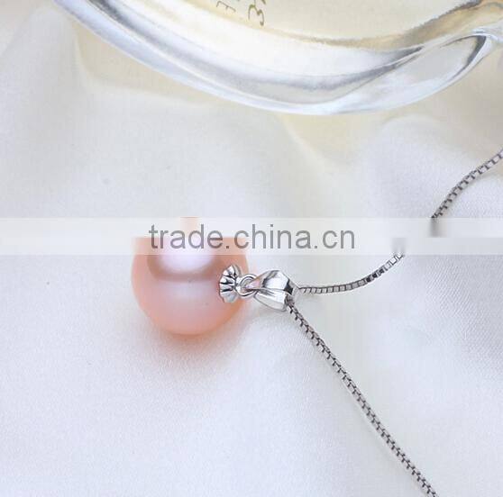 8.5-9mm AAA round natural color sterling silver freshwater pearl pendant