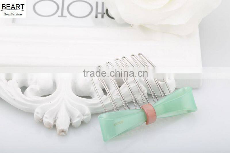 Kids magic hair accessories plastic resin bow decorative hair comb with 7 metal teeths