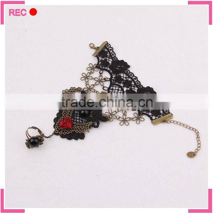 Finger chain ring bracelet for party, vintage style bracelet attached ring