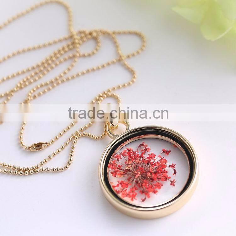 Beautiful real flower necklace for women gold chain glass bottle wishing pendant Plant specimens fancy necklace
