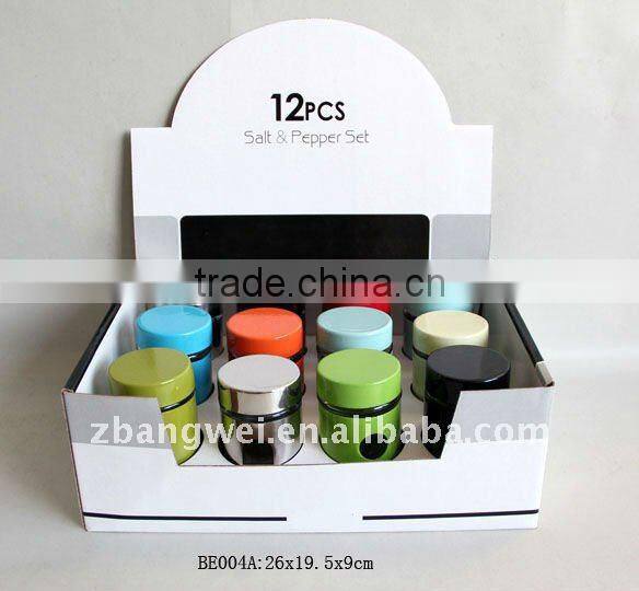glass spice jar with metal coating in a display box