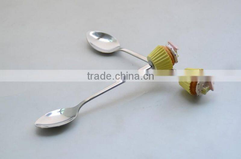 Reusable stainless steel spoon and fork set with poly handle for dessert
