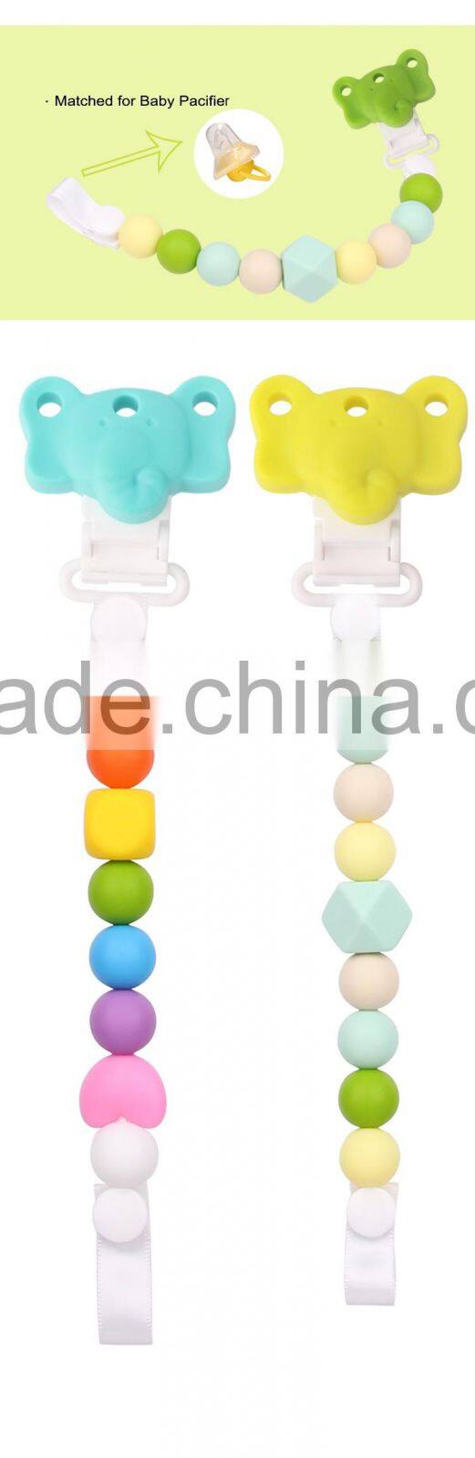 Colorful Elephant Silicone Baby Pacifier Chain Clamp