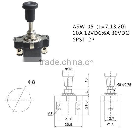 ASW-05 SPST 2P 10A 12VDC Push Pull Switch