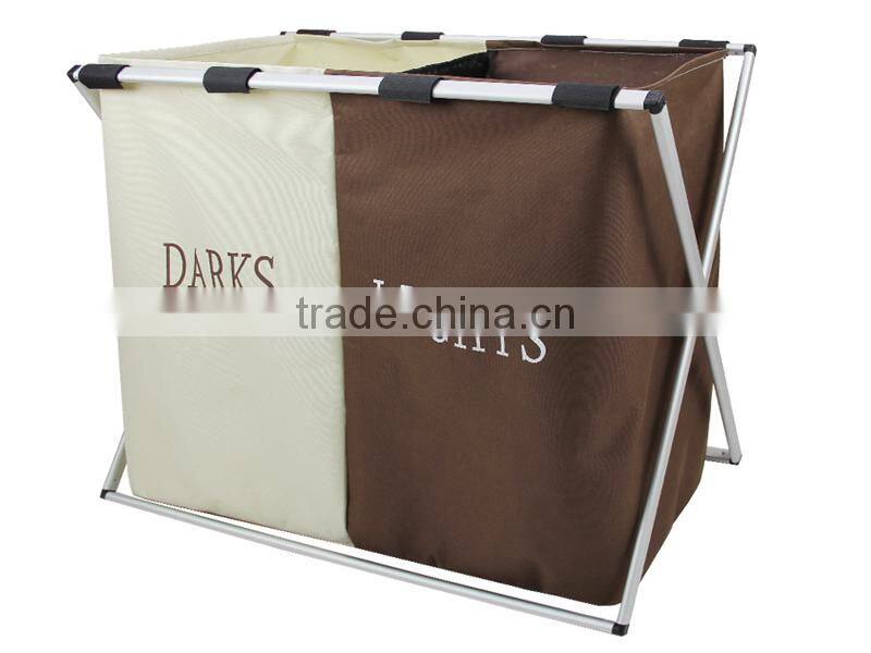 Household Rolling Triple Sorter Laundry Hamper with Black Polyester Bags, Satin Silver Frame