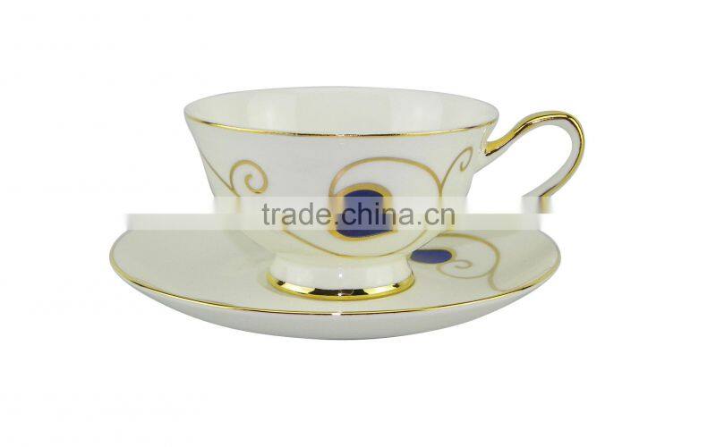 200ml Bone China European Style Blue Flower Pattern tea cup with plate Set for promotion gift