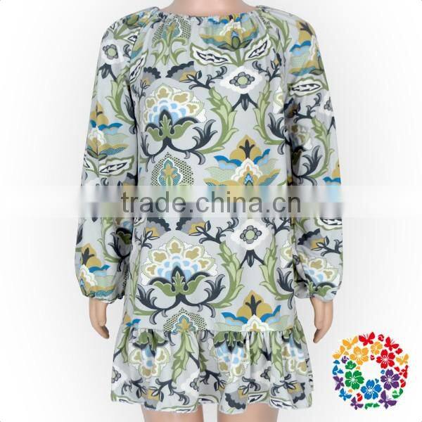 Wholesale Children Long Sleeve Ruffle Print Brushed Faric Organic Baby Clothes