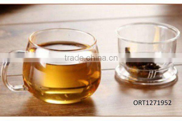 High Quality 350ml clear borosilicate glass tea cup with handle