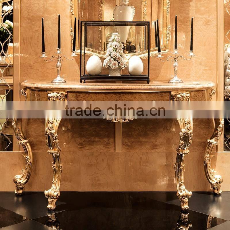 momodal luxury antique golden European solid wood decoration living room console table entrance decoration table with mirror
