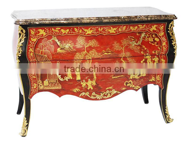 Exquisite Handmade French Versaille Solid Wood Bombe Chest Painted with Brown Lacquer and with Golden Brass Decor BF12-04254a