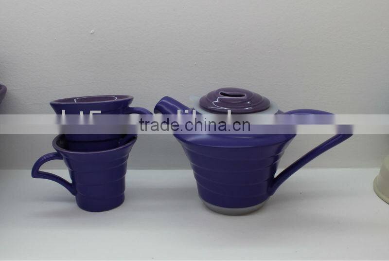 Promotional 3pcs ceramic purple teapot set