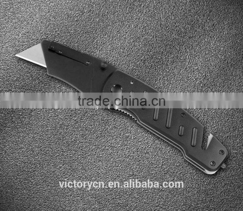 Black utility paper cutter make of 3Cr14 stainless steel with glass breaker YJ-151A