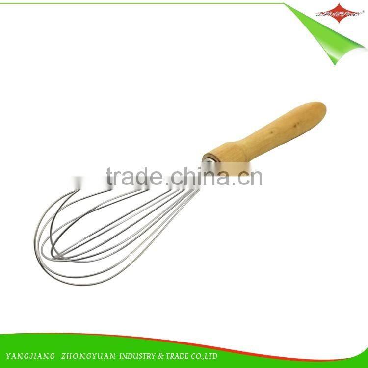 ZY-C1035 8 inch stainless steel head egg whisk rubber wood handle egg beater