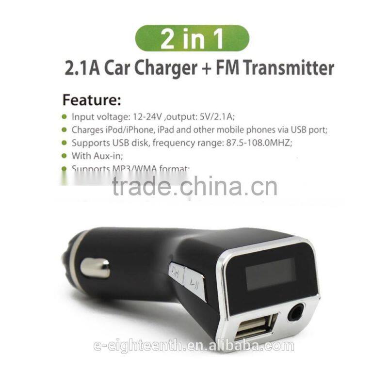 2016 hot 3 in 1 Cigarette Lighter car charger 2.1A Car MP3 Player Wireless FM Transmitter
