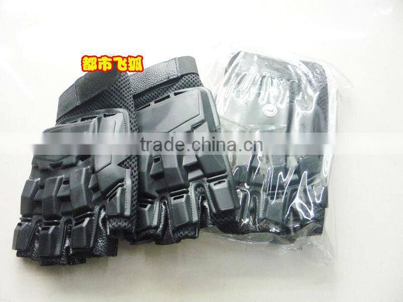 Mesh and Leather Black Cool Style Half Finger Coated Protective Combat Gloves