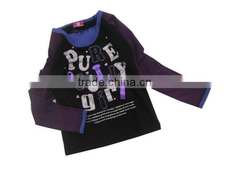 Girl's 100% cotton printed and embroideried long sleeve T-shirt