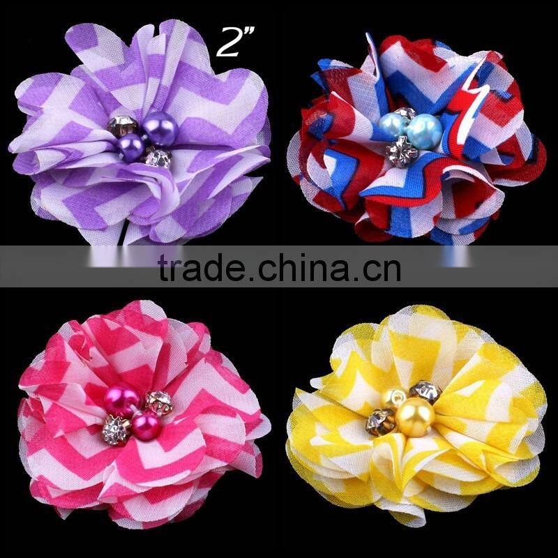 handmade fabric flower with pearl in center headband for kids hair accessories