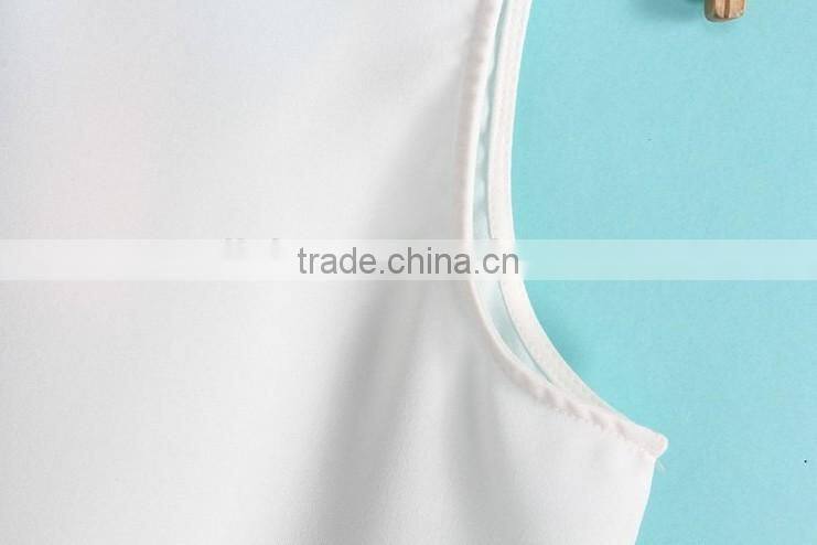 Fashion Sleeveless Tropical Roupas Blusas Femininas 2015 Summer Plum Flower Laser Cutting Chiffon Ladies Blouse Women Tops