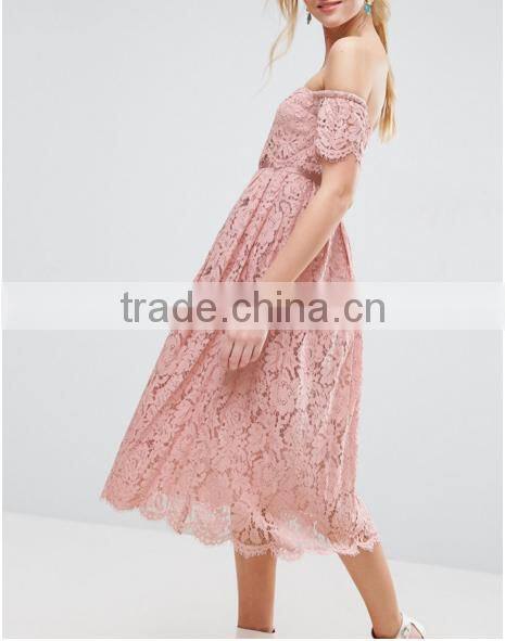 Guangzhou Clothing OEM Pink Undertone Cold Shoulder Lace Prom Dresses