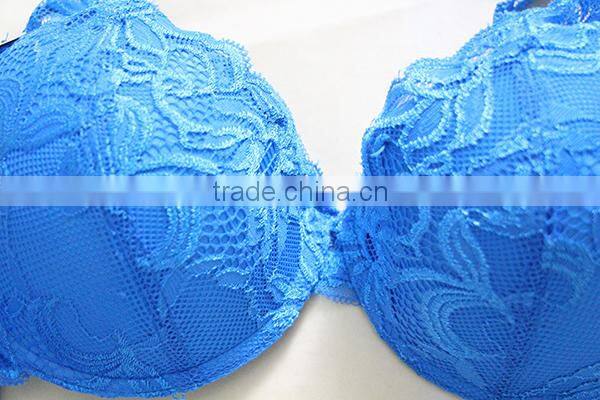 Women elegant blue lace push up bra for Panama market