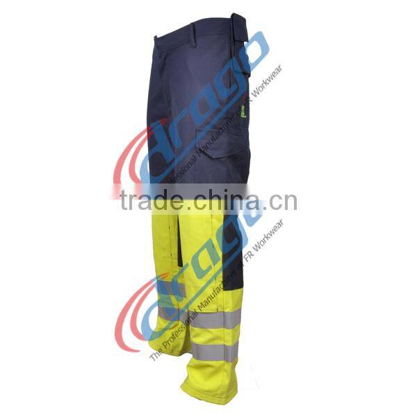 EN 11611 CVC cotton polyester FR safety pants with high visibility reflective tape