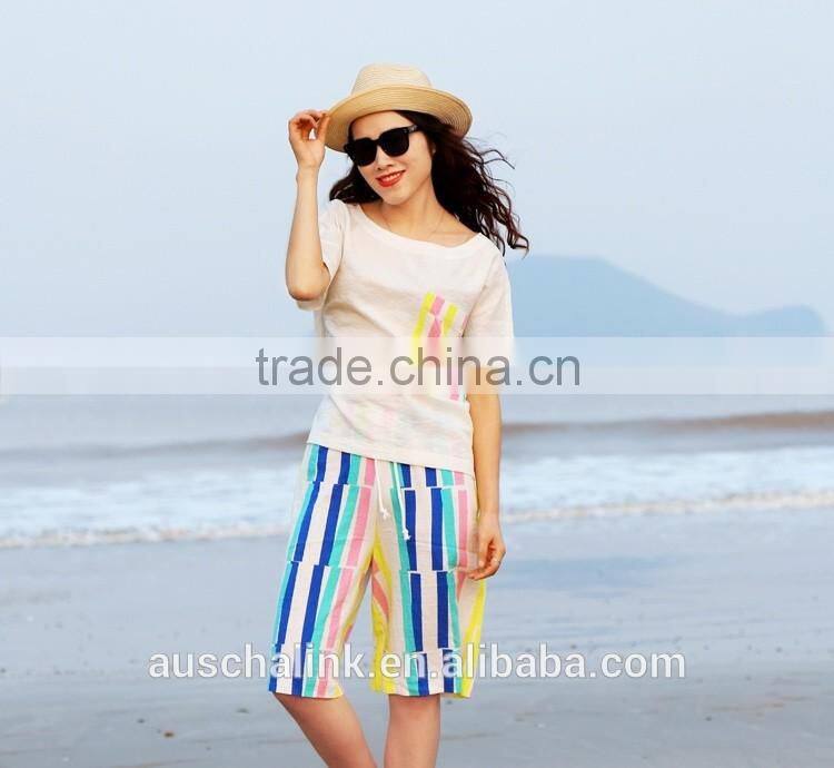 OEM service outdoor fashion colorful stripe beach girl short pants