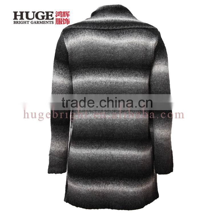 Turn Down Collar And Long Sleeves Striped Cardigan Sweater