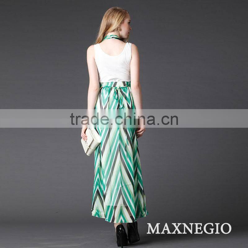 European simple long chevron maxi dress